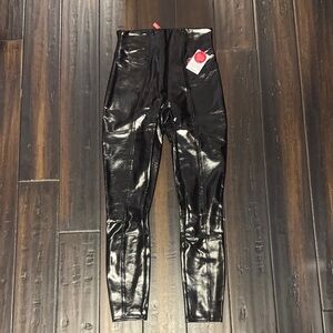 SPANX Women's Shiny Black Faux Leather Skinny Leggings